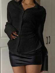 Shein IC51107 Shein Fekete Bordázott Hosszú Ujjú Ing (51) M