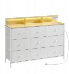 SONGMICS Fehér keskeny komód beépített Led világítás tápkábel 9 fiók (LTS519W02)