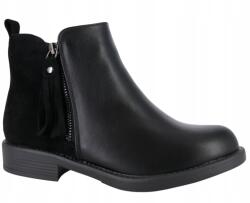  Női Magassarkú Cipő 3 CM Rojtos Öko Bőr Fekete Kényelmes 40 (F2_TMA222_BLACK)