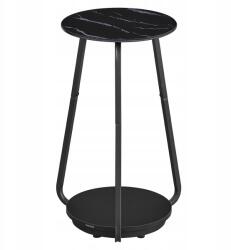 SONGMICS Kerek éjjeli asztal kisasztal, kávézóasztal, edzett üveg asztallap, fekete márvány utánzat (LET287B58)