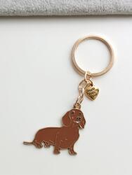 Alekorale-elbląg Arany Kulcstartó Nagy Barna Kutya Tacskó Szív Hand Made (516)