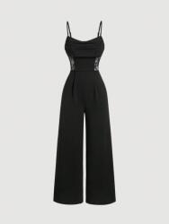 Shein EC23213 Shein Elegáns Fekete Overál Csipke Betétekkel (51) 48