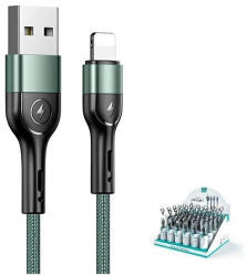 USAMS fonott kábel U55 2A Lightning 1 db U55 készülékhez 1m, zöld, SJ448USBSG02 (US-SJ448) (SJ448USBSG02)