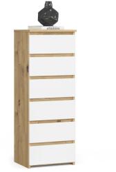 Brius Comoda 6 sertare pal laminat glisiere metalice, 40x35x109 cm, design modern, stejar artisan alb (AK-38160460) Comoda