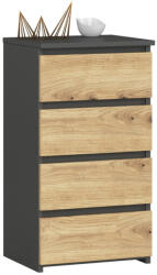 Brius Comoda cu 4 sertare, PAL laminat 16mm, 40x35x74 cm, gri si stejar artisan (AK-38162075) Comoda