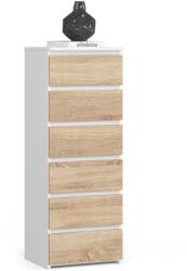 Brius Comoda 6 sertare pal laminat glisiere metalice, 40x35x109 cm, design modern, alb stejar sonoma (AK-12219546) Comoda