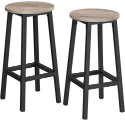 Brius Set 2 scaune bar inalte sezut rotund cadru otel industrial, 32x65 cm, maxim 150 kg, gri (EZ-LBC032B02)