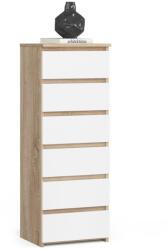 Brius Comoda 6 sertare pal laminat glisiere metalice, 40x35x109 cm, design natural, stejar sonoma alb (AK-52852488) Comoda