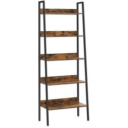 Brius Biblioteca tip scara cadru otel 5 polite stil industrial, 60x30x170 cm, design rustic, maro (EZ-LLS067B01) Raft