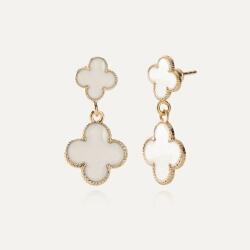 Giorre Függő fülbevaló fehér műgyanta lóhere, 925 ezüst, arany bevonattal