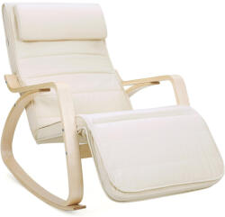 Brius Scaun balansoar din lemn, suport picioare reglabil, maxim 150kg, 55x115x91cm, bej (EZ-LYY10M)