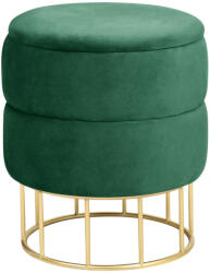 Brius Taburet tapitat rotund velur cu depozitare, 37x37x42 cm, picioare aurii, verde smarald (AK-12213759)