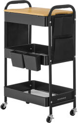 Brius Raft de depozitare mobil tip carucior rulant, pentru baie sau bucatarie, cadru otel cu blat MDF, 31x44x74 cm, negru (EZ-LRC036B01)