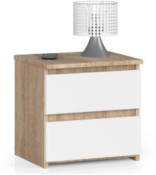 Brius Noptiera pal 2 sertare glisiere metalice compacta, 40x35x40 cm, design modern, stejar sonoma alb (AK-52852396)