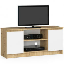 Brius Comoda tv pal 2 usi cu polita centrala, 120x40x55 cm, depozitare media, stejar artisan alb (AK-04380865) Comoda