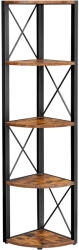 Brius Biblioteca colt 5 etaje cadru metalic stil industrial, 30x30x160 cm, design compact, maro rustic (EZ-LLS805B01) Raft