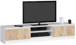 Brius Comoda TV cu 2 usi si rafturi centrale, PAL laminat, 160x40x33 cm, alb si stejar sonoma (AK-38168817) Comoda