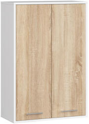 Brius Dulap baie suspendat, cu 2 usi si 4 rafturi interioare, PAL 16 mm, 64x30x94 cm, alb si stejar sonoma (AK-12214145)