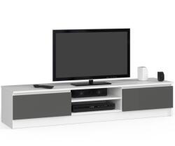 Brius Comoda tv pal cu 4 rafturi depozitare media, 160x40x33 cm, design modern, alb si gri (AK-04381022) Comoda