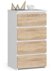Brius Comoda 4 sertare pal laminat glisiere metalice, 40x35x74 cm, design modern, alb stejar sonoma (AK-12219492) Comoda