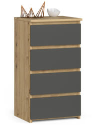 Brius Comoda 4 sertare pal laminat glisiere metalice, 40x35x74 cm, design elegant, stejar artisan gri (AK-38160415) Comoda
