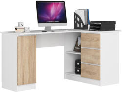 Brius Birou colt dreapta in L cu 3 sertare si rafturi, PAL laminat 16 mm, 155x85x77 cm, alb si stejar sonoma (AK-52852044-2/2)