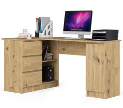Brius Birou colt stanga in L cu 3 sertare si rafturi, PAL laminat 16 mm, 155x85x77 cm, stejar artisan (AK-38162044-2/2)