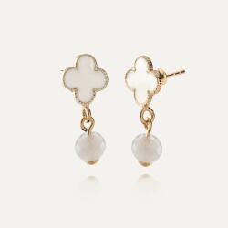 Giorre Függő fülbevaló lóhere fehér kővel, 925 ezüst, arany bevonattal