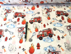  240 cm széles pamutvászon textil - tűzoltó mintás