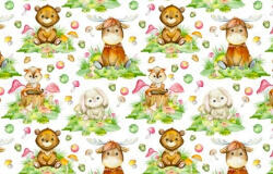  240 cm széles pamutvászon - erdei állatkölykök