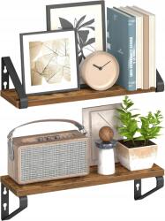 VASAGLE Fali polc, akasztós, 2 db-os szett rusztikus barna és matt fekete (LWS042K01)