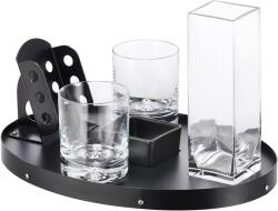  Whisky tálaló tálca, poharak, palacktartó állvány, váza