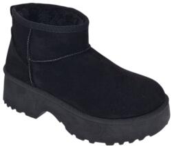 CIUCALETI Cizme dama scurte din piele ecologica tip velur imblanite Urban Next Step A89BLACK, marimea 38