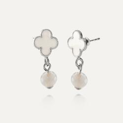 Giorre Függő fülbevaló lóhere fehér kővel, 925 ezüst bevonattal