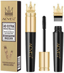 ALIVER Mascara cu Efect de Gene False, Fibre de Matase si Perie pentru Curbare, Aliver 4D Extra Volume, Waterproof, Negru, 10 g