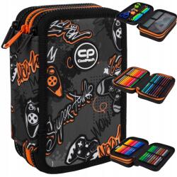 COOLPACK Háromrekeszes iskolai tolltartó felszereléssel Gamer fekete (F067827)