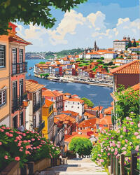 Figured Art Set pictura pe numere, cu sasiu, Vedere spre rau, in Porto, 40x50 cm (FA10537-Y)