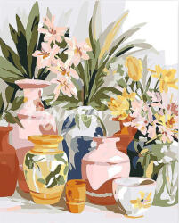 Figured Art Set pictura pe numere, cu sasiu, Vase de lut si flori, 40x50 cm (FA10637-Y)