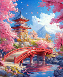 Figured Art Set goblen cu diamante, cu sasiu, Pod rosu si ciresi infloriti, 40x50 cm (DP-FA10562-Y)