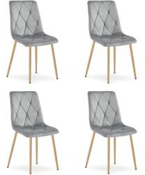 FDY Set 4 Scaune Bucatarie/Dining Fido Catifea Gri Deschis Picioare Metalice Finisaj Lemn