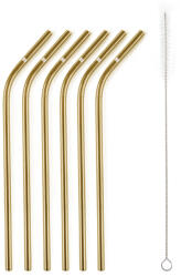 G21 BeEco Party fém szívószálak 6 db arany, hajlított + tisztító kefe (GZL2002PA6) - multimaxshop