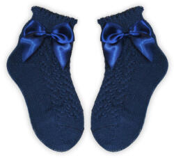 Global Licence Srl 100% pamut kislány baba bokazokni horgolt felsőrésszel - masni díszítéssel - sötétkék - 18-19