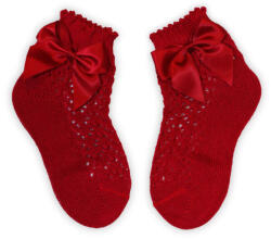 Global Licence Srl 100% pamut kislány baba bokazokni horgolt felsőrésszel - masni díszítéssel - piros - 13-14