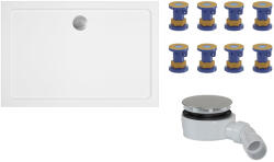 Cerano - Piato zuhanytálca szett - öntött márvány - fényes fehér - 100x90 cm + lábak + zuhanytálca szifon