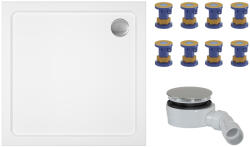 Cerano - Zuhanytálca szett Piato - öntött márvány - fehér fényes felület - 76x76 cm + lábak + zuhanytálca szifon