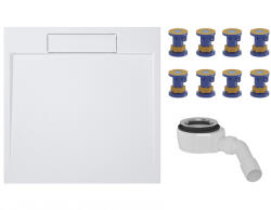 Cerano - Zuhanytálca szett Loro - öntött márvány - matt fehér - 90x90cm + lábak + zuhanytálca szifon