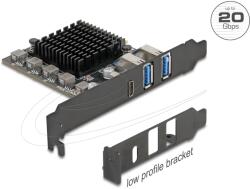 Delock PCI Express x4 kártya - 1 x USB 20 Gbps USB Type-C + 2 x USB 10 Gbps A-típusú - alacsony profilú formatényező