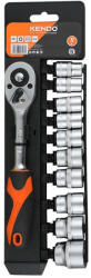 Kendo Kézi dugókulcs készlet 3/8 11 részes 10-22mm, racsnis hajtókarral No. 16208 040102-0270 (040102-0270)