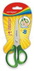 Keyroad Olló, 15 cm, hegyes, 1 db/bliszter, Soft Grip, vegyes színek (KEYROAD_54302) (KEYROAD_54302)