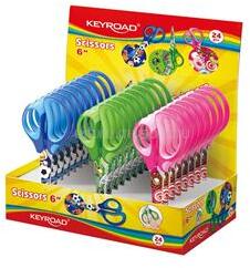 Keyroad Olló 15 cm hegyes fejű 24 db/display Tattoo vegyes színek (KEYROAD_38443) (KEYROAD_38443)